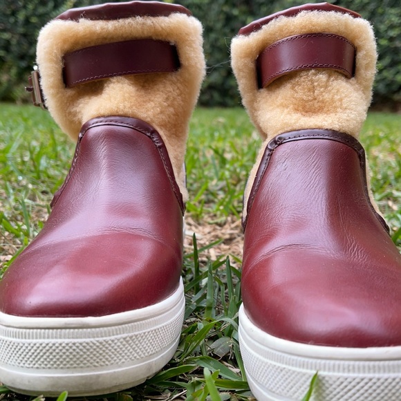 F-Troupe Pull-on 👟 Chestnut Sneaker/Bootie 👢 w/ White Sole & Faux Shearling - Picture 9 of 13